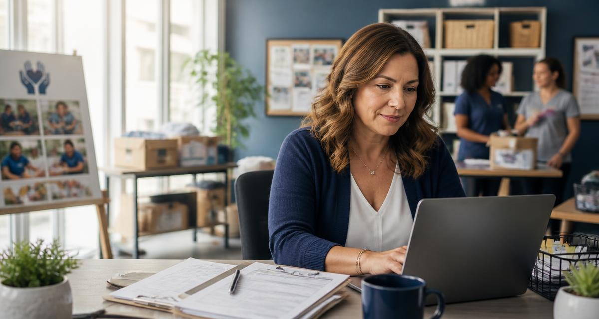 Non-profit volunteer coordinator reviewing screening costs on a laptop