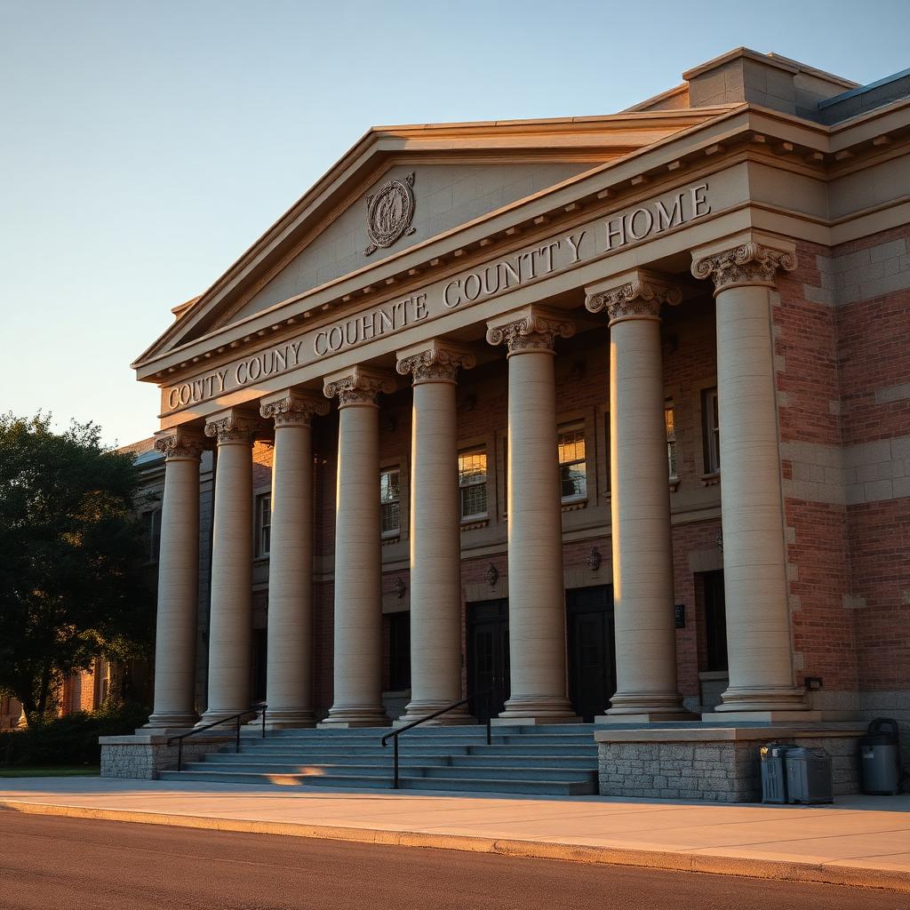 American county courthouse with stone columns