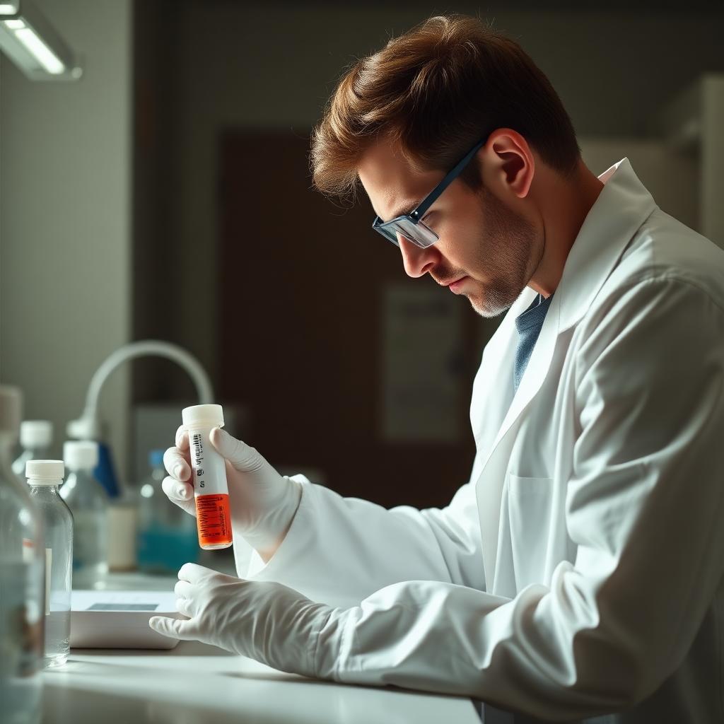 Lab technician handling a specimen at a clean lab bench