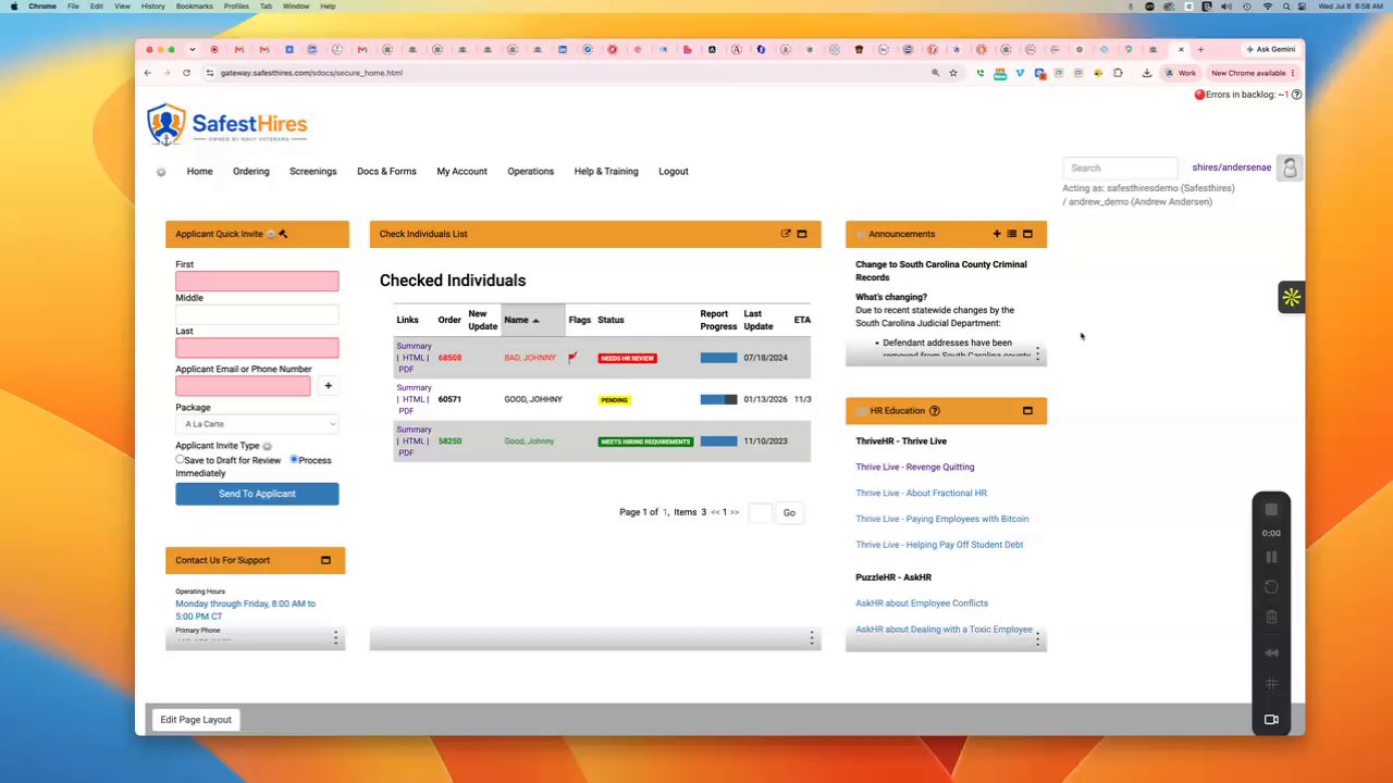 SafestHires: Adding a search to existing order