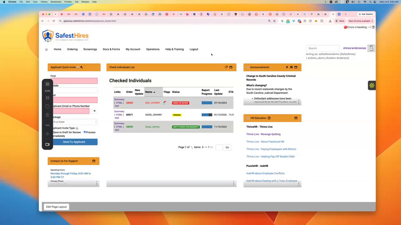 SafestHires: Making credit card payments