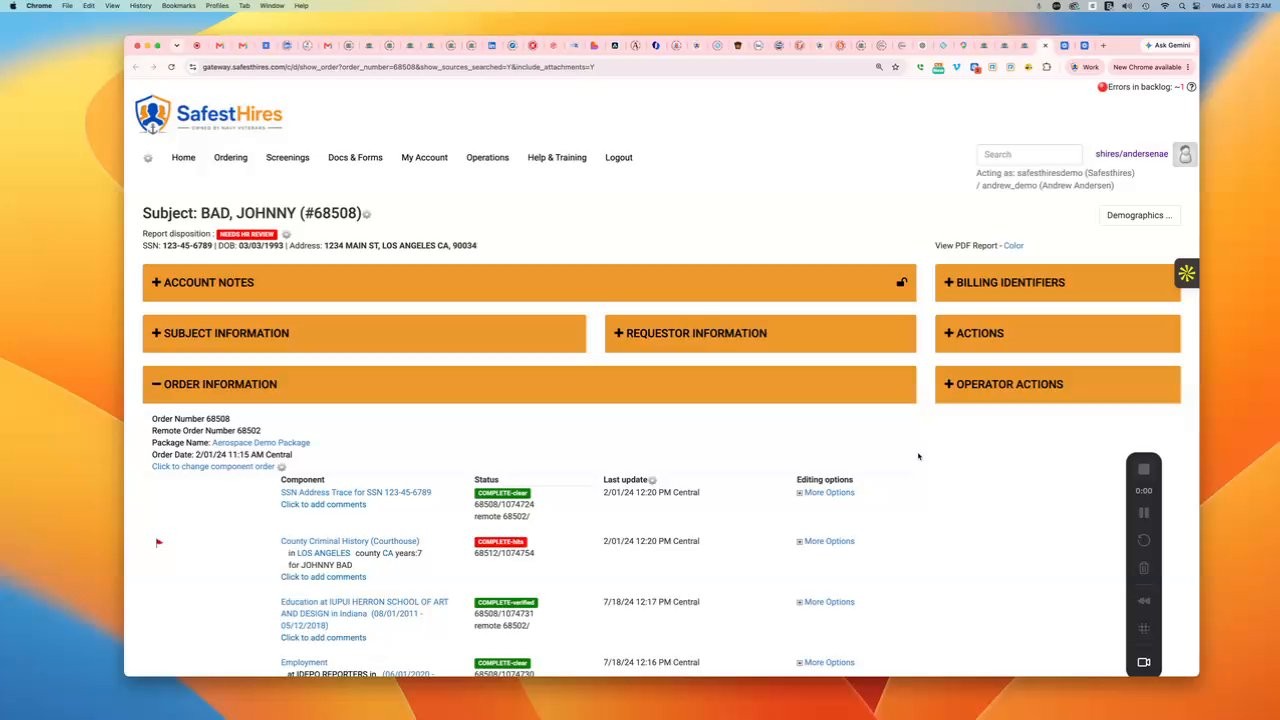 SafestHires: Reports Page Overview