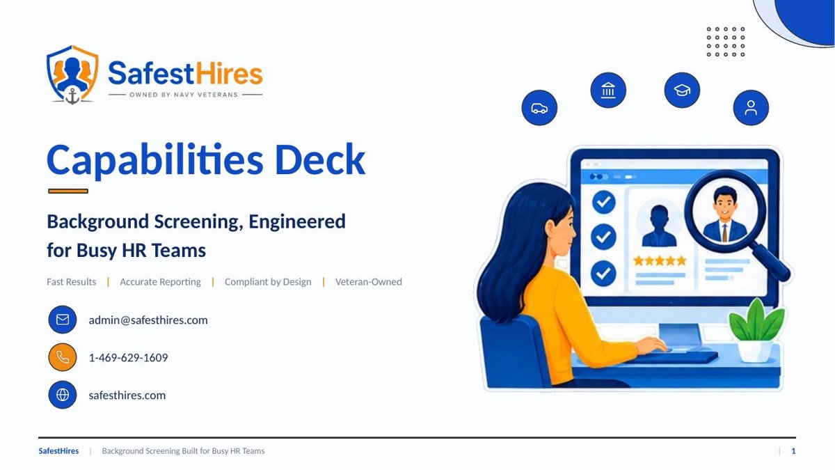 Cover page of the SafestHires capabilities deck